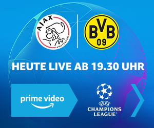 Ein Banner zum heutigen Champions League Spiel auf Amazon Prime Video