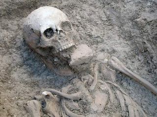A skeleton buried in the cemetery of Vecchiano in Pisa showing a similar condition to the purported "Venetian vampire."