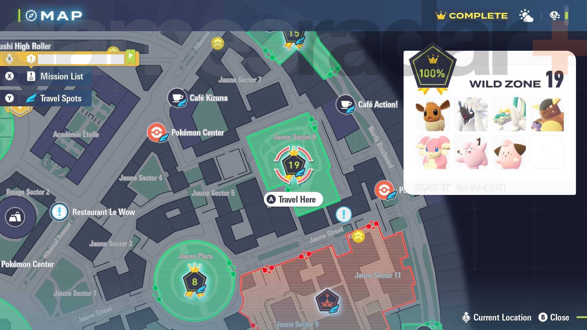 Pokemon Legends: Z-A map screenshot shows Wild Zone 19.