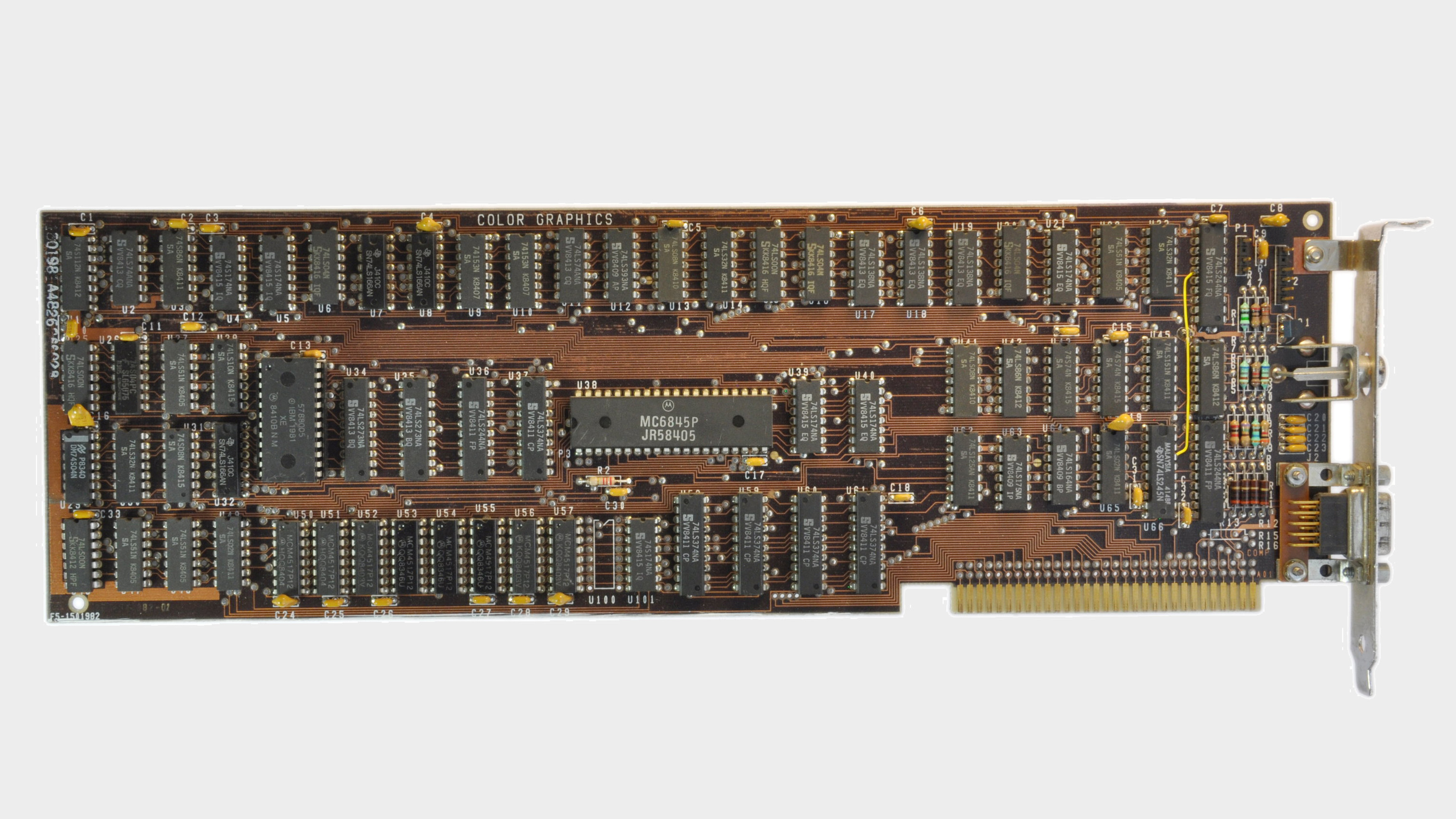 An image of the IBM Color Graphics Adapter with heaps of chips