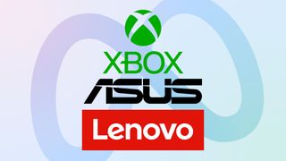 Xbox, Asus, and Lenovo brand logos on a gradient backdrop showing the Meta logo.