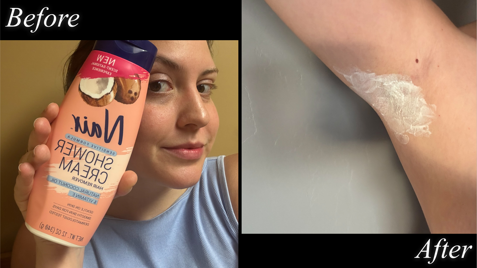 Sophia Vilensky tests Nair's sensitive formula shower cream.