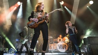 Sam Kiszka, Jake Kiszka, Danny Wagner and Josh Kiszka of Greta Van Fleet perform at UNO Lakefront Arena on December 20, 2019 in New Orleans, Louisiana.