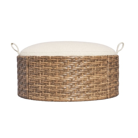 Beautiful Wicker Outdoor Reversible-Top Outdoor Ottoman and Coffee Table With Cover by Drew Barrymore, Brown/porcini