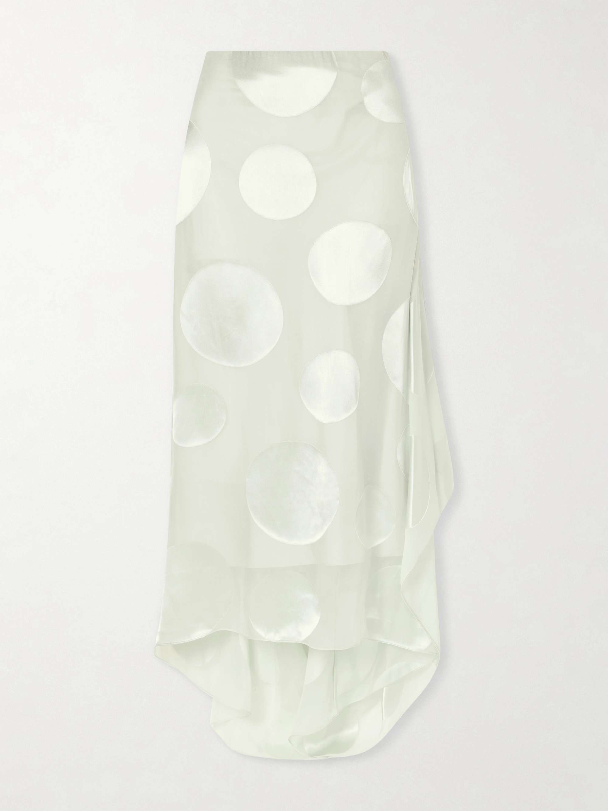 Asymmetric Polka-Dot Satin-Trimmed Chiffon Maxi Skirt