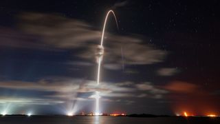 A SpaceX Falcon 9 rocket launches 20 Starlink satellites from Florida on June 4, 2024.