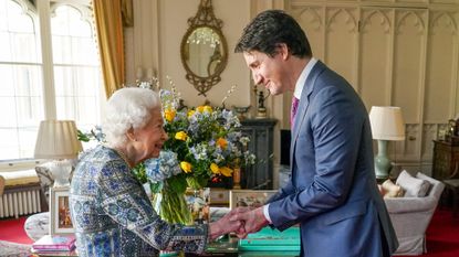 Queen Elizabeth II receives Canadian Prime Minister Justin Trudeau during an audience at Windsor Castle, on March 7, 2022 in Windsor, England. 