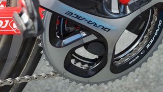The Shimano power metre 'brain' unit sits between the crank arms