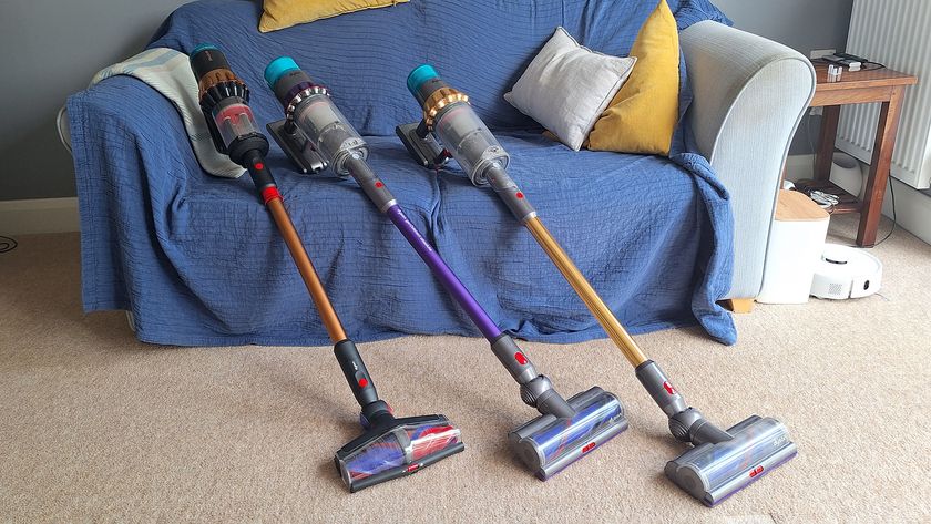 Dyson V16 Piston Animal, Gen5detect and V15 Detect on a sofa