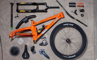 Close up of the new Orange Switch 7 mountain bike