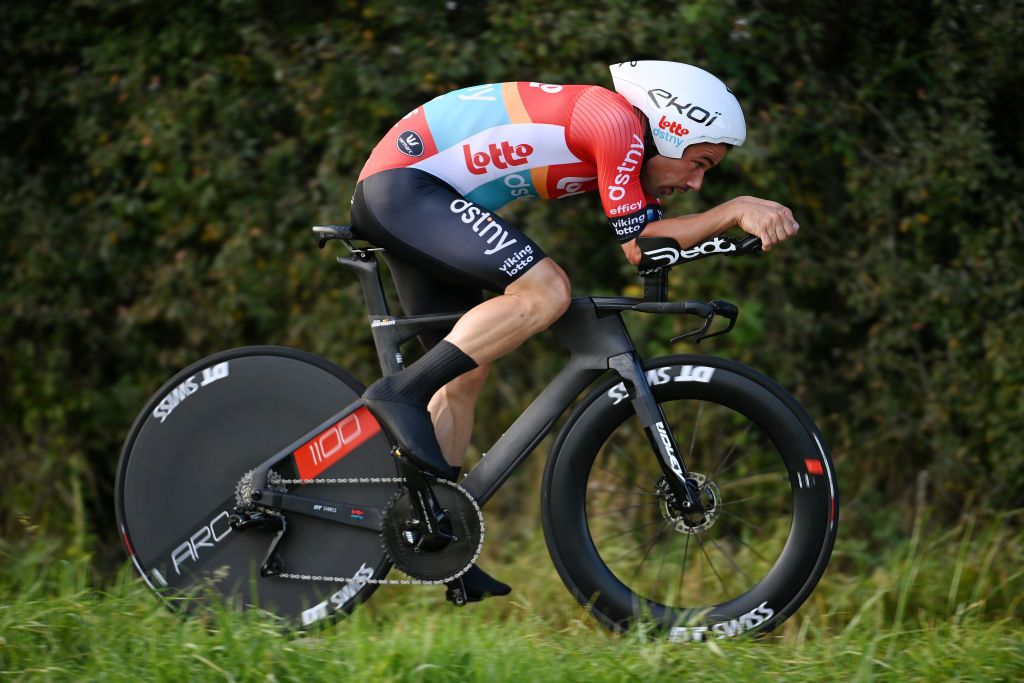 PETANGE LUXEMBOURG SEPTEMBER 23 Victor Campenaerts of Belgium and Team Lotto Dstny sprints during the 83rd Skoda Tour Luxembourg 2023 Stage 4 a 239km individual time trial from Ptange to Ptange on September 23 2023 in Petange Luxembourg Photo by Tim de WaeleGetty Images