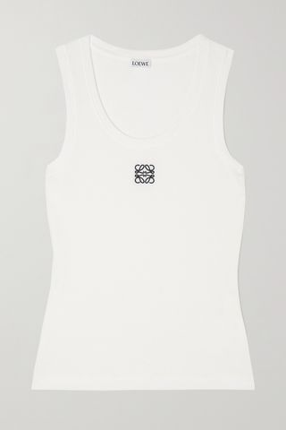 Embroidered Ribbed Stretch-Cotton Tank