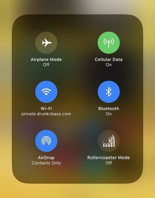 A fan-made iOS 16 concept showing 'Rollercoaster Mode' in Control Centre