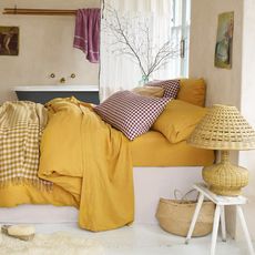 yellow cotton bed linen