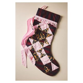 Patchwork pink and leopard print stocking