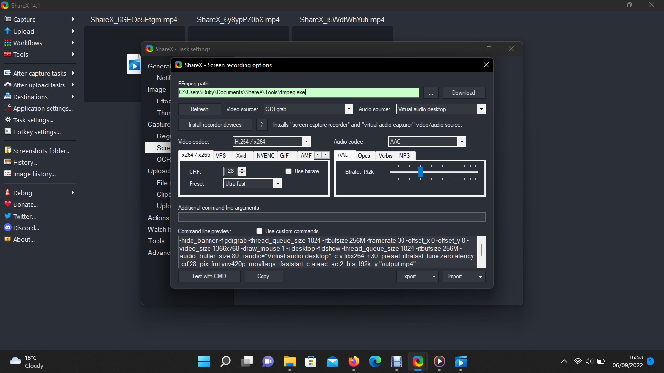 Screenshot of ShareX, the open-source free screen recorder