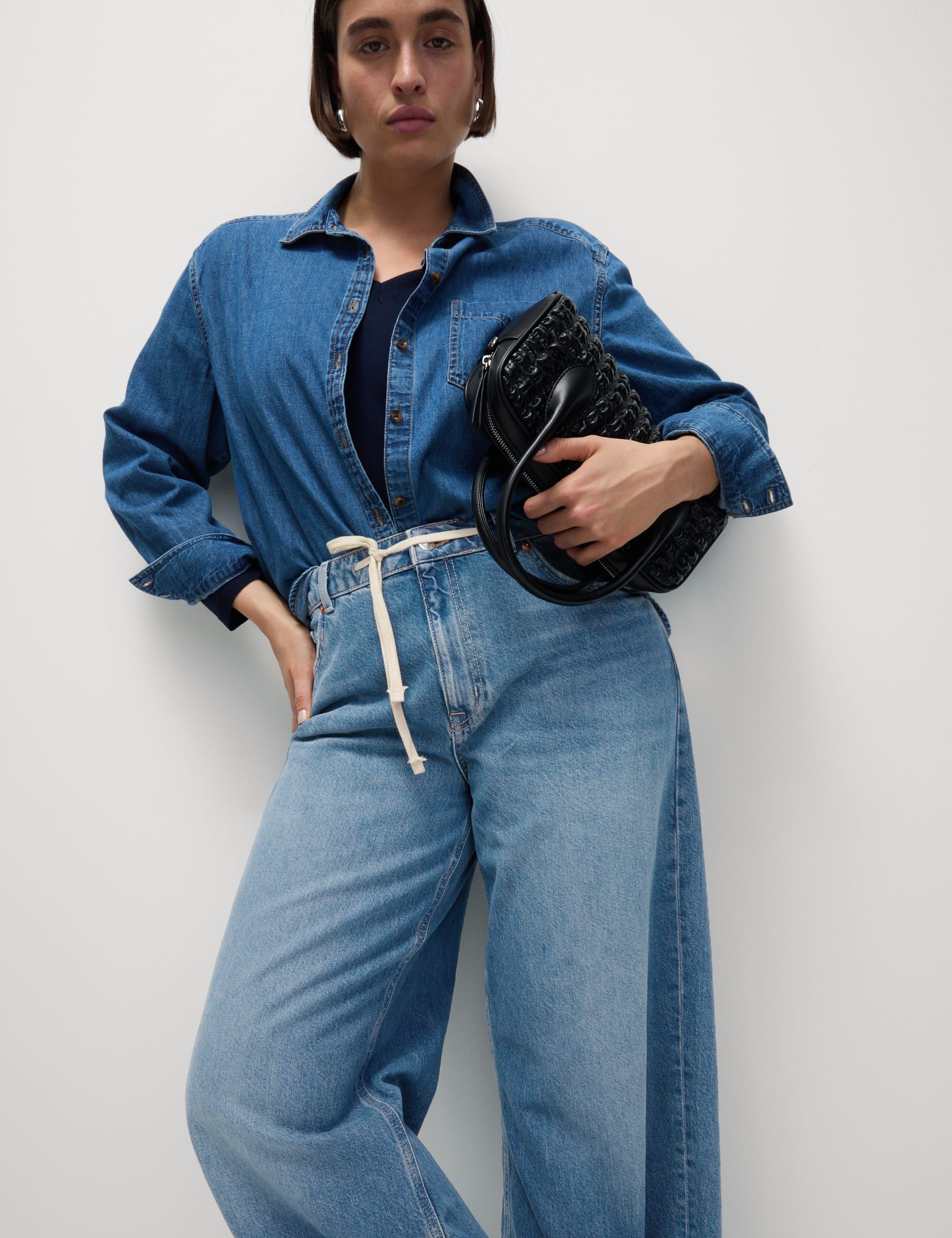 Mid Rise Wide Leg Jeans With Lyocell