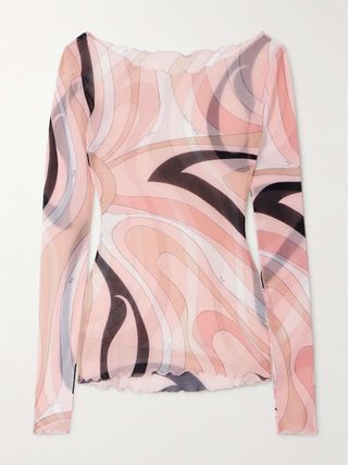 Ruffled Printed Chiffon Top