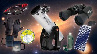 A composite image of several space gifts for the holiday season