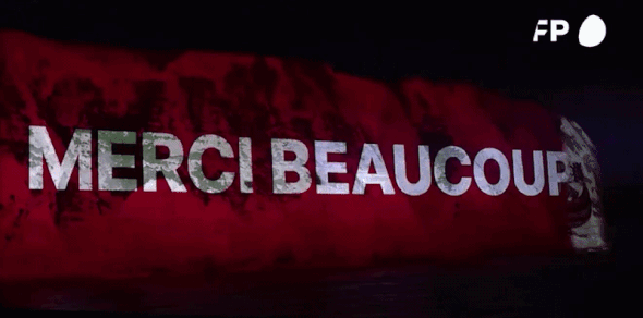 White Cliffs of Dover lit up with projection mapping giving thanks to France.