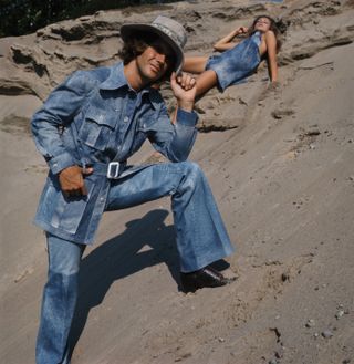 70s fashion - denim jacket and jeans