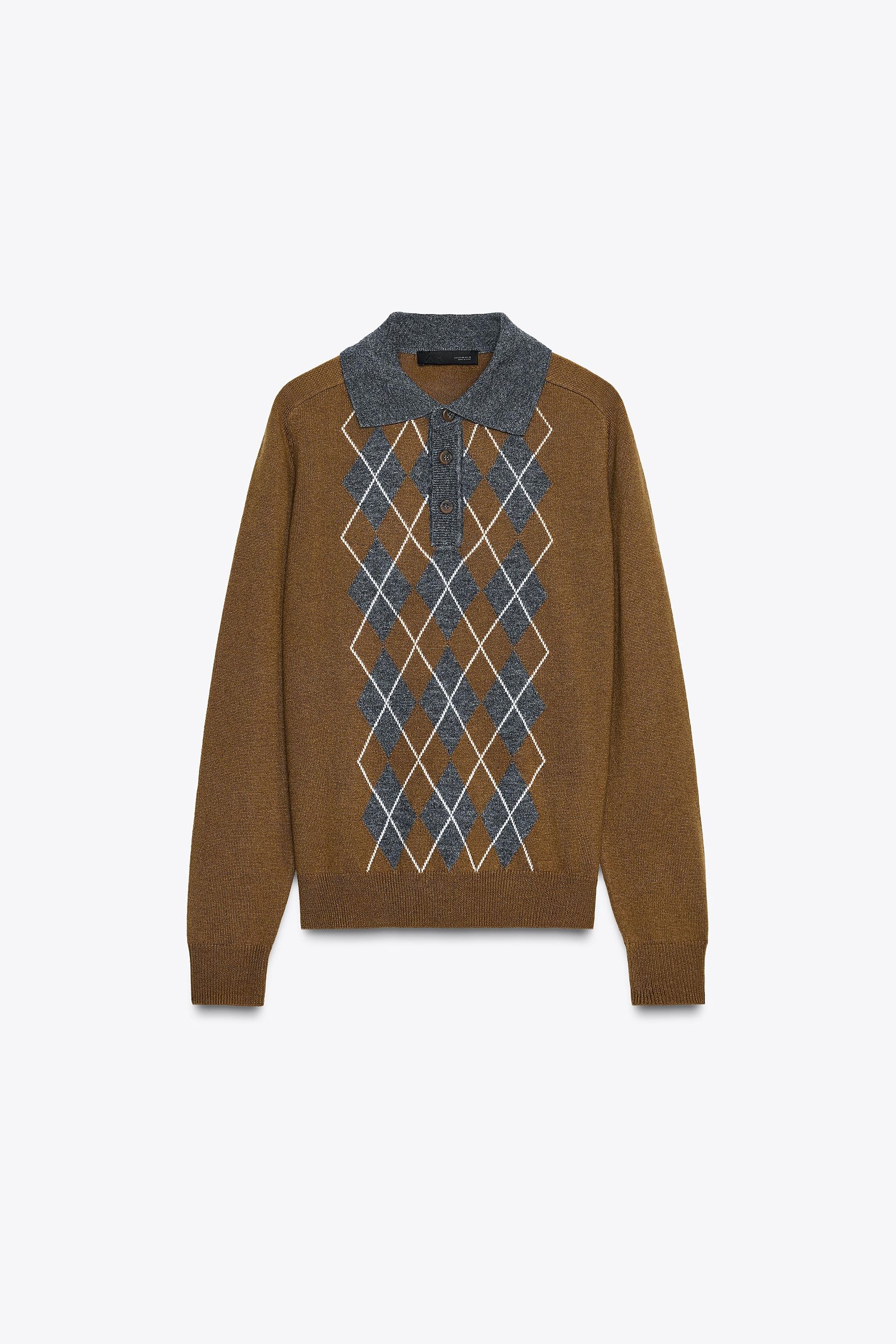 Diamond Knit Polo Sweater