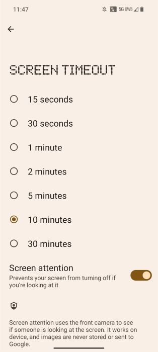 Nothing OS 2.0 screen attention setting