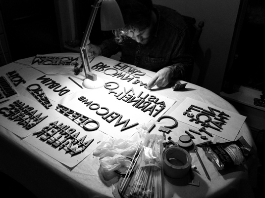 Each OFFSET speaker's name was created using wooden laser cut text