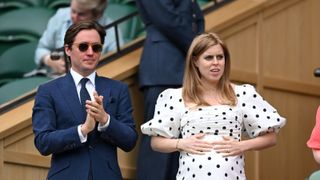 Edo Mapelli Mozzi and Princess Beatrice, Mrs Edoardo Mapelli Mozzi attend day 10 of the Wimbledon Tennis Championships at the All England Lawn Tennis and Croquet Club on July 08, 2021.