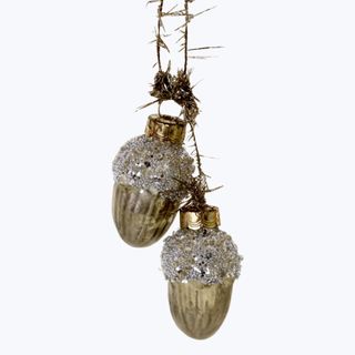 ABCHome & Carpet Frosted Silver Acorns Ornament