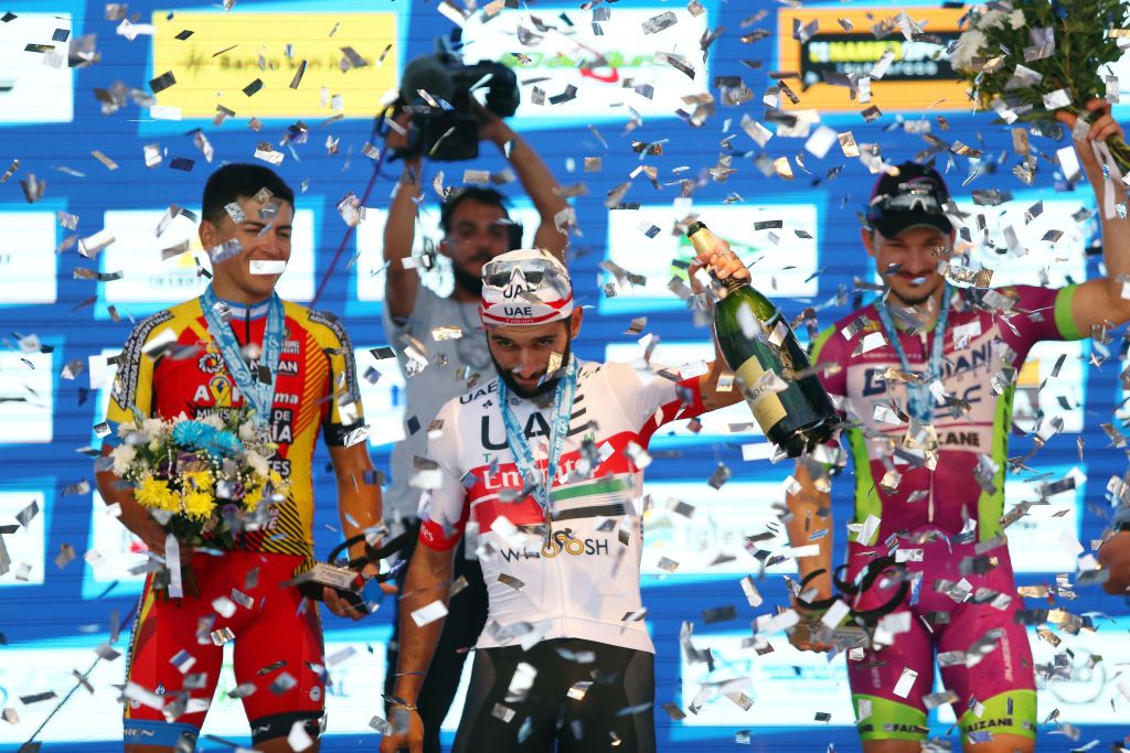 More ticker tape on the podium
