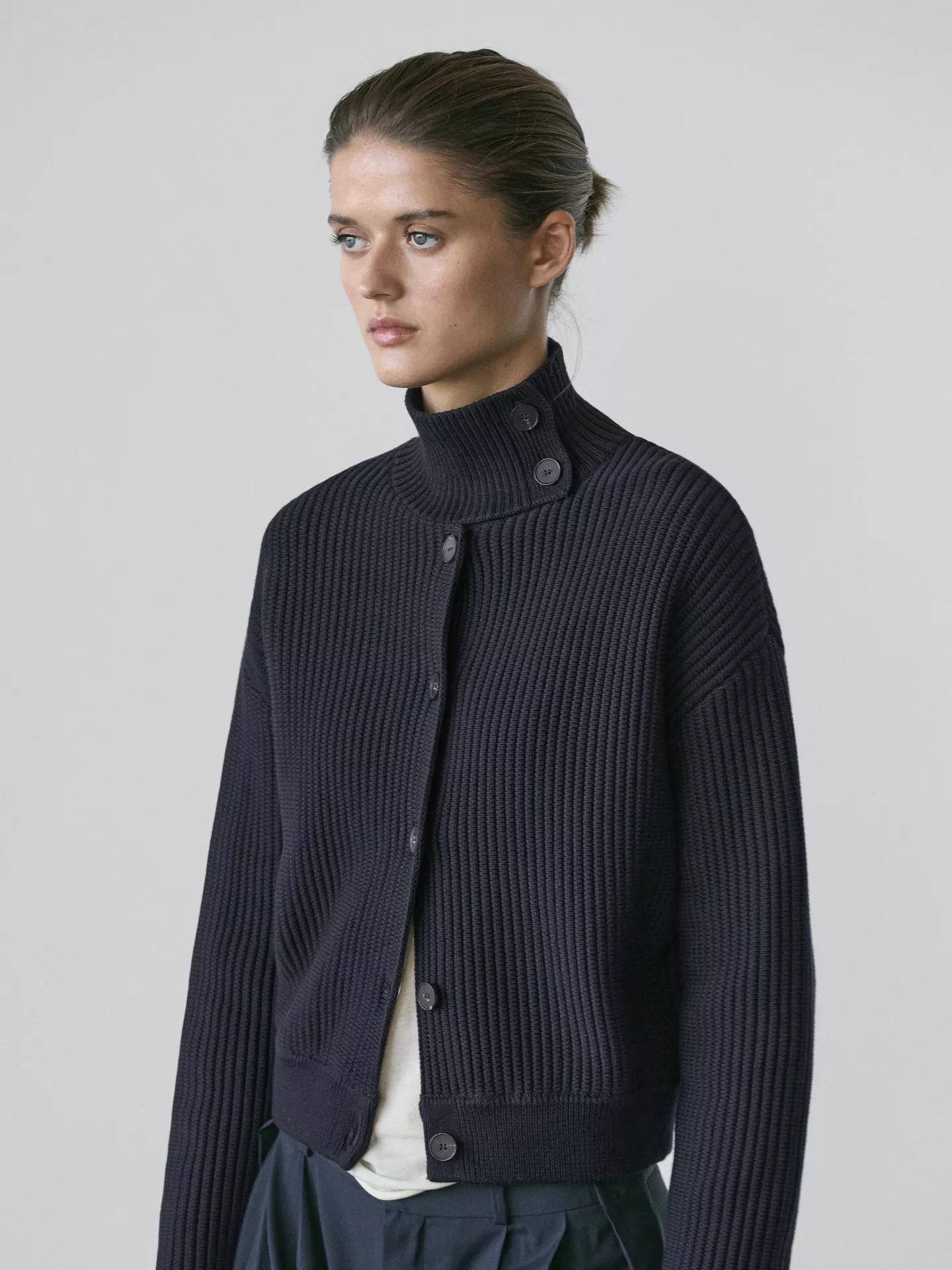 Massimo Dutti, Cotton High Neck Knit Cardigan