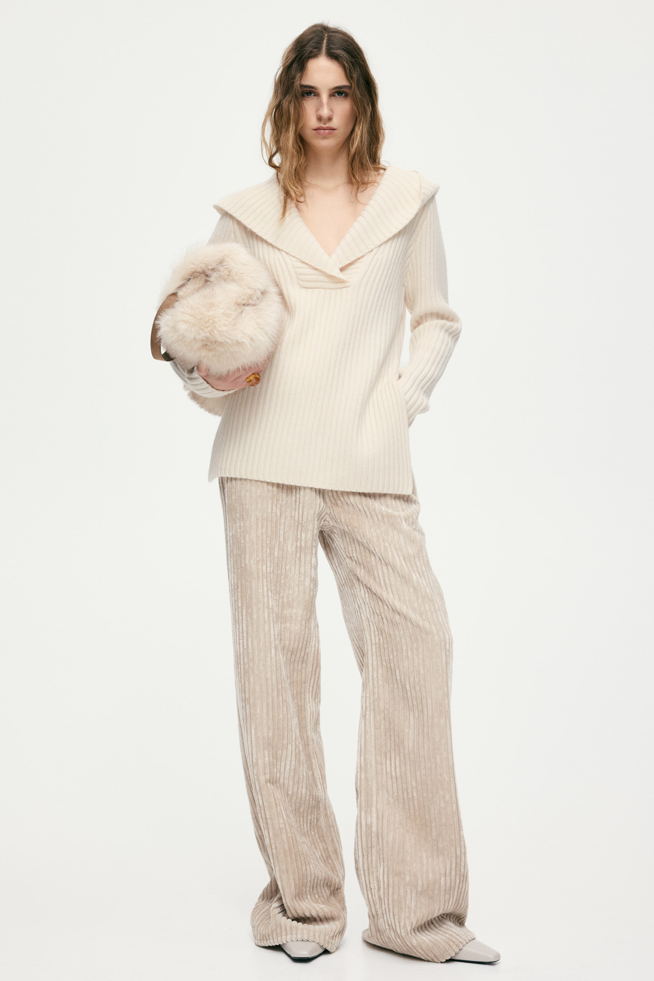 Hooded Wool Jumper - Cream