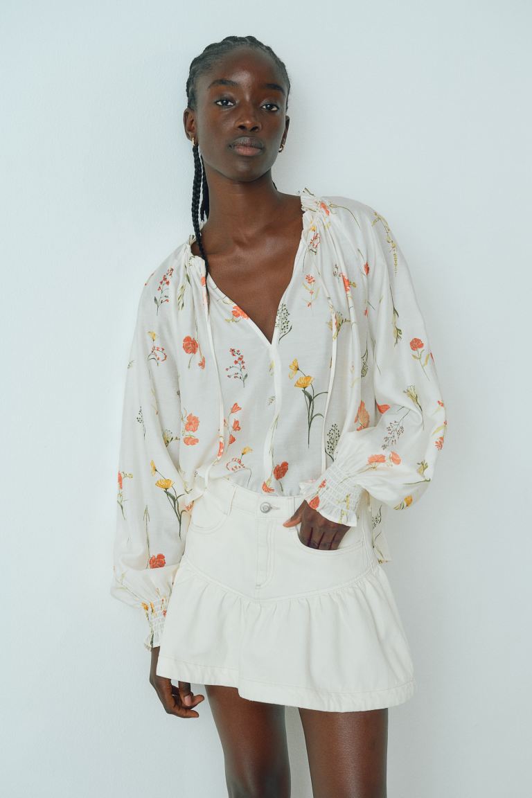 Oversized Tie-Neck Blouse