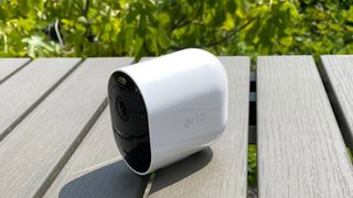 Arlo Pro 4 on a table in the garden
