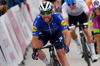 KUSADASI TURKEY APRIL 18 Arrival Mark Cavendish of United Kingdom and Team Deceuninck QuickStep Celebration during the 56th Presidential Cycling Tour Of Turkey 2021 Stage 8 a 1603km stage from Bodrum to Kuadas TUR2021 tourofturkeyTUR on April 18 2021 in Kusadasi Turkey Photo by Stuart FranklinGetty Images