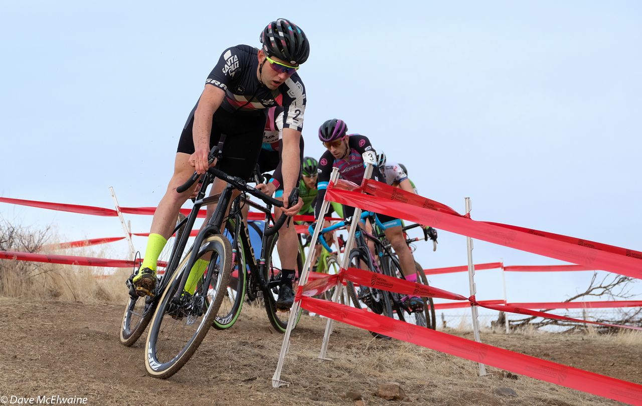 Tobin Ortenblad (Santa Cruz) leading down a sketchy descent early in the race