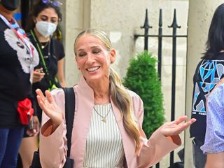 new york, ny august 09 sarah jessica parker seen on the set of and just like that the follow up series to sex and the city on the upper east side on august 9, 2021 in new york city photo by raymond hallgc images