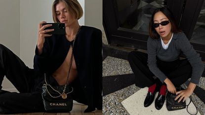 Women with the Chanel 22 mini bag.