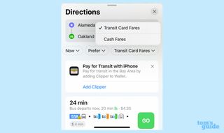 iOS 16 Maps public transit fares appear on routes