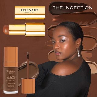 Content creator Imani Randolph juxtaposed with shade-inclusive complexion products