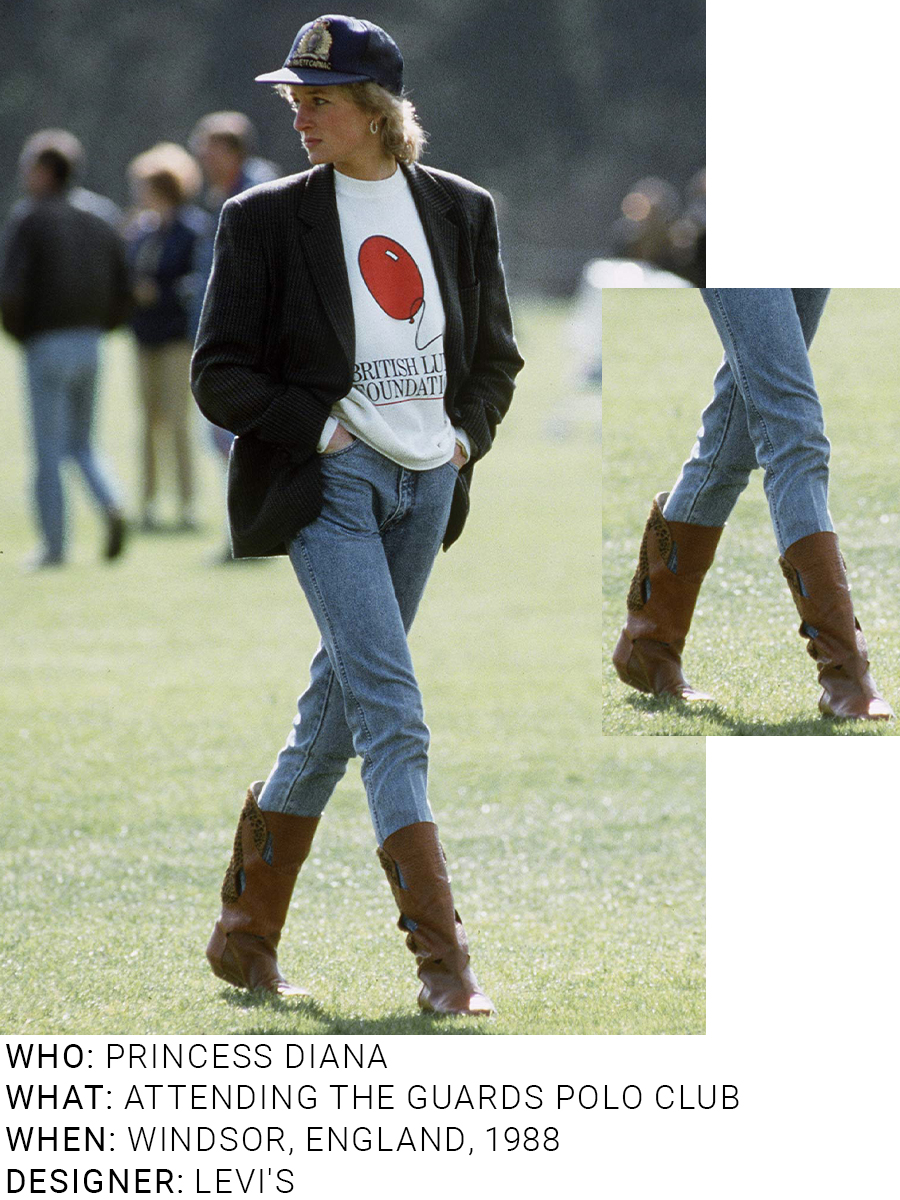 An image of Princess Diana wearing an iconic denim outfit whilst at the polo in 1988.