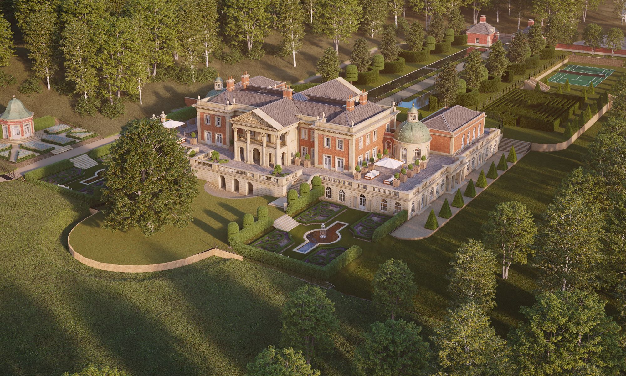 A CGI overhead view of the proposed self build property which is 32,515 sq ft