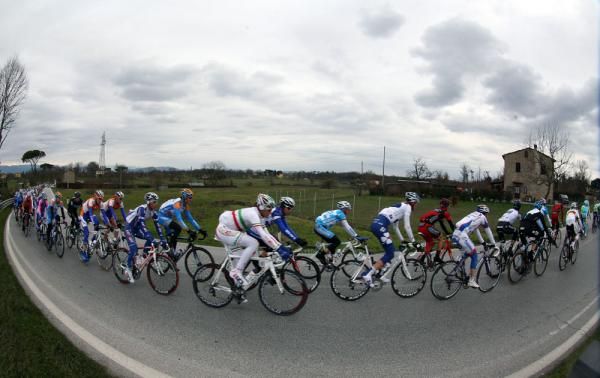 Filippo Pozzato (Katusha) stands out in his Italian Champion's kit