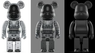 Bearbrick Bluetooth speaker in three colorways, side by side, in Clear, Smoke, and Black