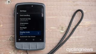 Stages Dash L200 Cycling Computer screen showing dark mode