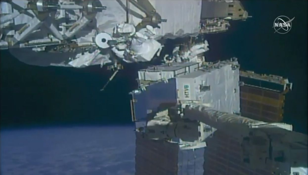 NASA astronauts Andrew Morgan and Christina Koch spent more than 6.5 hours replacing solar array batteries on the International Space Station during a spacewalk on Oct. 11, 2019, the day cosmonaut Alexei Leonov, the first spacewalker in history, died.