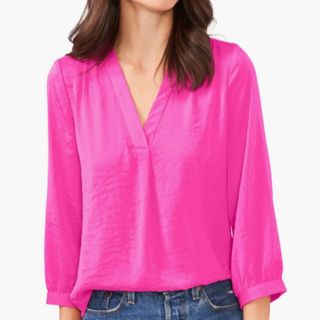 magenta pink v-neck blouse