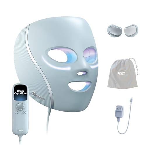 Shark Cryoglow Led Face Mask With Under-Eye Cooling, Anti-Ageing &amp;amp; Blemish Repair, Red &amp;amp; Blue Led, Infrared Light Therapy, Usb-C, Remote Control, Storage Bag, Blue Frost, Fw312