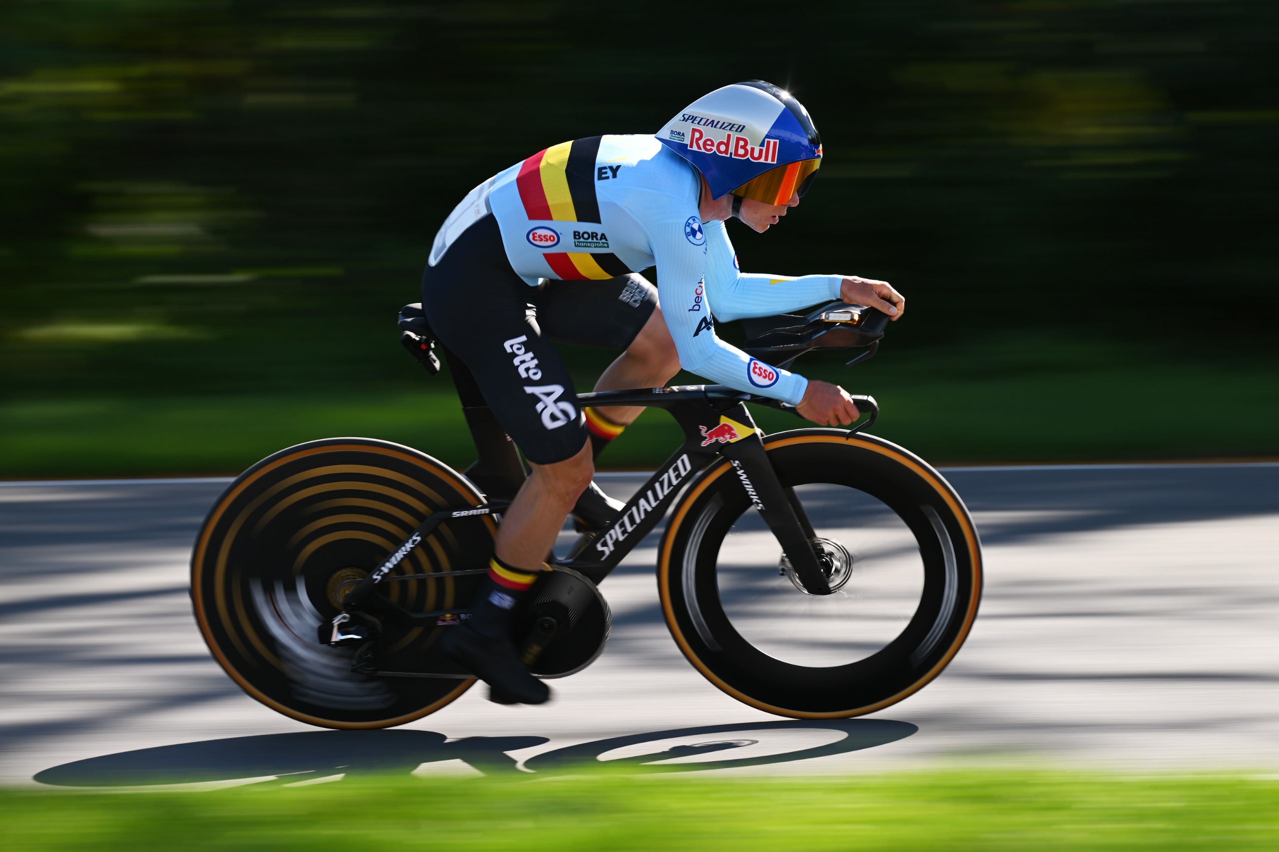 Remco Evenepoel rides the men's elite time trial at the UCI Road World Championships in Montreal